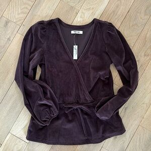 NWT Madewell burgundy velvet wrap top‎